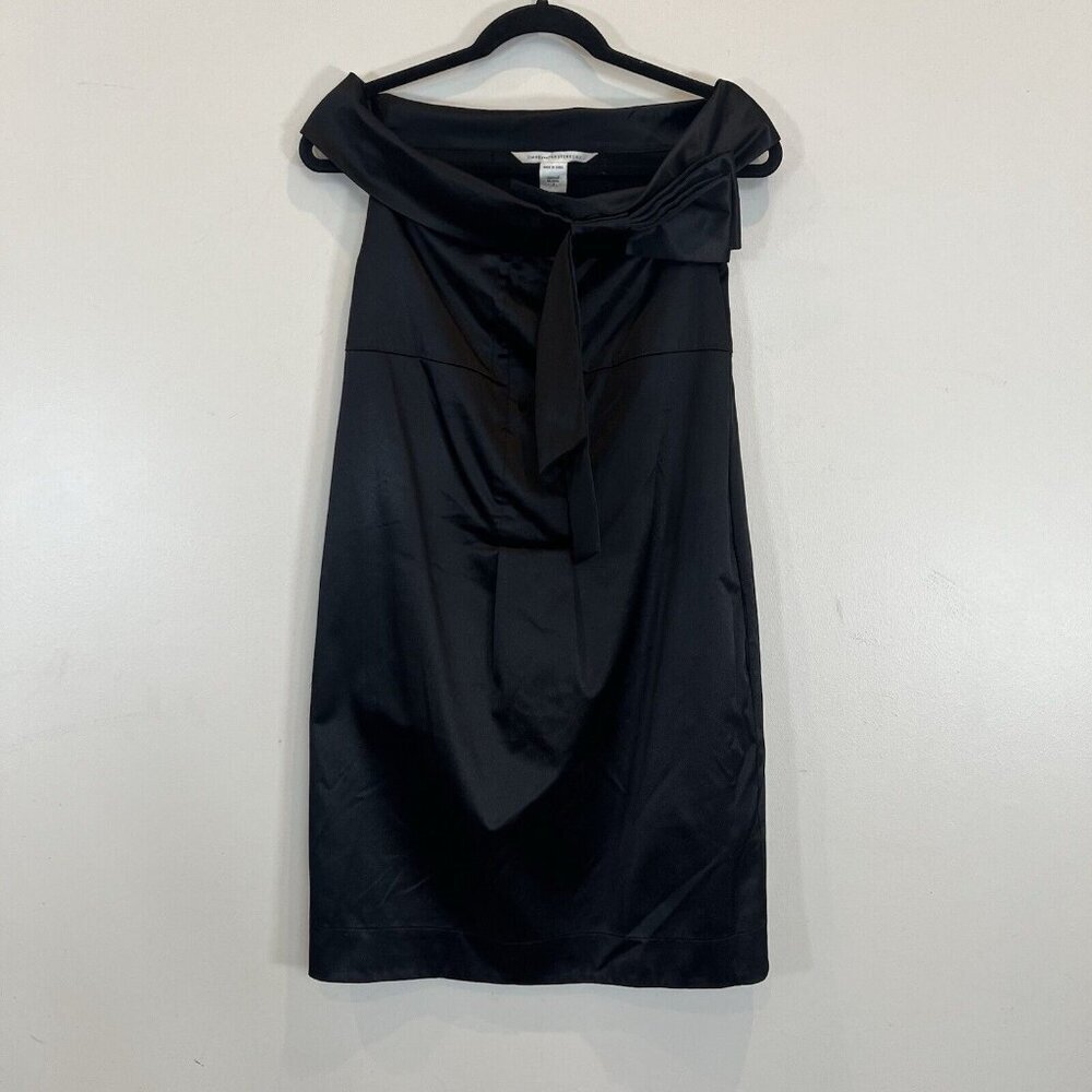 Diane von Furstenberg Black Satin Off Shoulder Cocktail Dress 2
